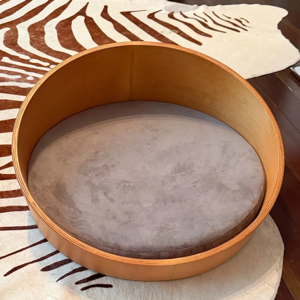 Modern Round Wooden dog bed with Cushion